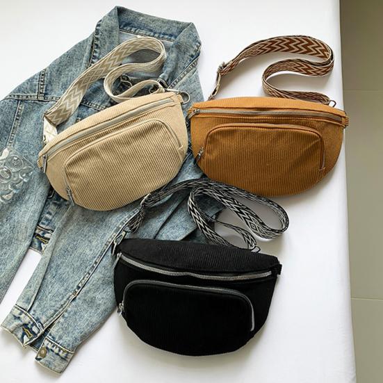 Corduroy Chest Bag for Women Crossbody Fanny Pack Casual Bum Sling Bag with Adjustable Strap