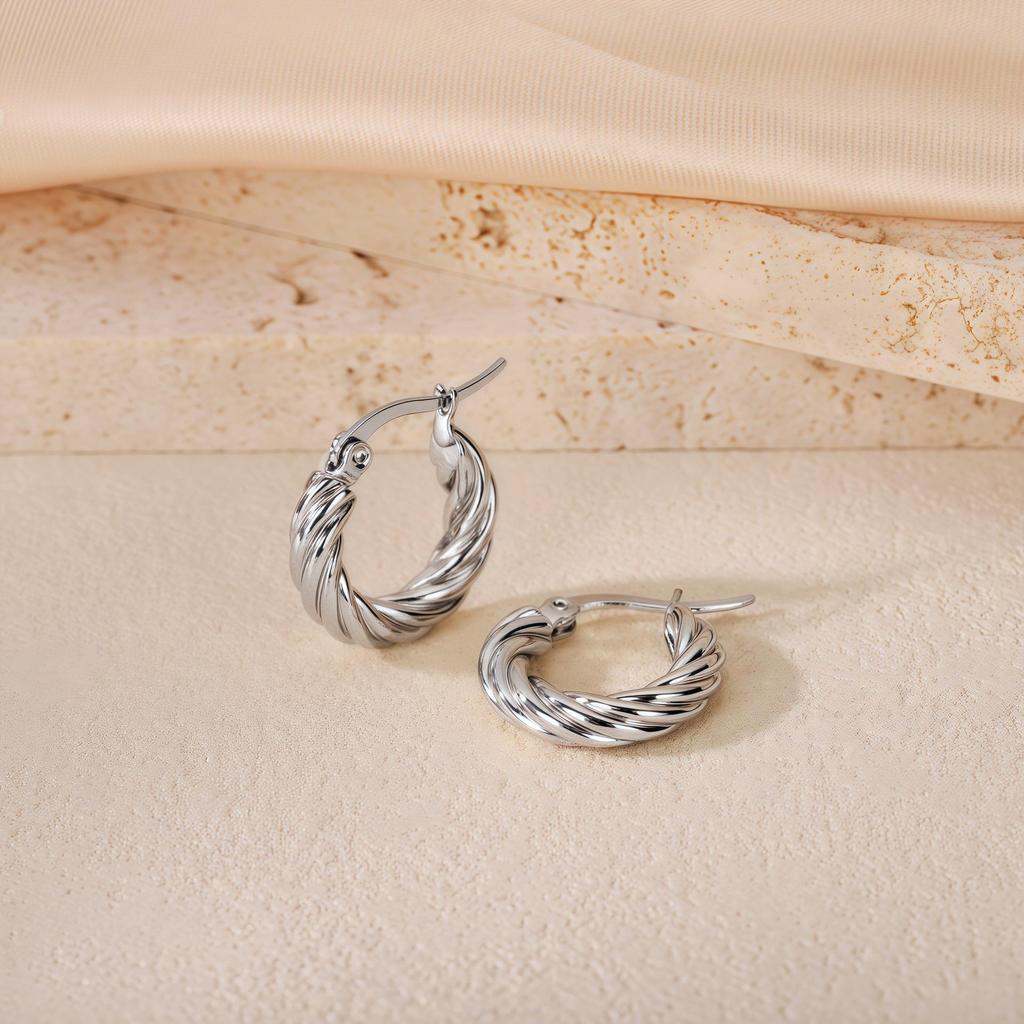 2025 Bestseller Twisted Pattern Hoop Earrings, Titanium Steel, European & American Style, Versatile Design.