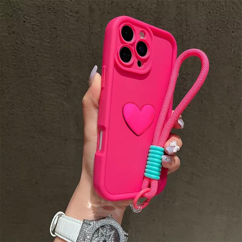 Honor 400 Lite With Lanyard 3D Love Heart Matte Case For Honor 20 50 70 90 200 300 200 Smart 5G 100 80 60 20i 50SE V30 V40 Pro