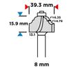 Shaped cutter with bearing, decorative, HM, 39.3 x 15.9 mm, 8 mm shank