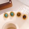 Vintage Stainless Steel Oval Stone Drop Earrings for Women Ladies Palace Style Temperament No Fading Stud Earrings Jewelry Gifts