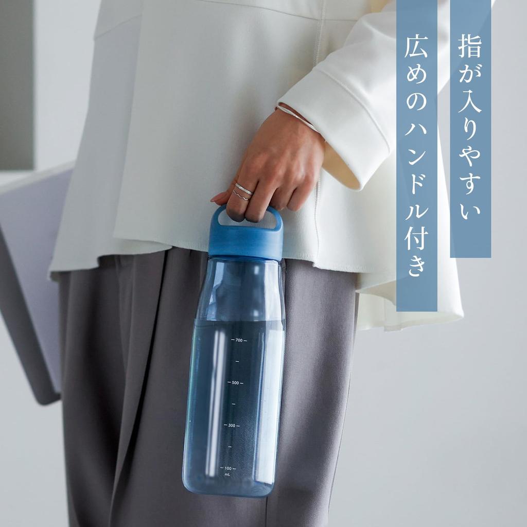 Marna Daily Water Bottle, 1L, with Graduated Indications (Made In JapanWeb Exclusive), Glass-Like Smooth Mouth, Lightweight, Dishwasher Safe, Easy To