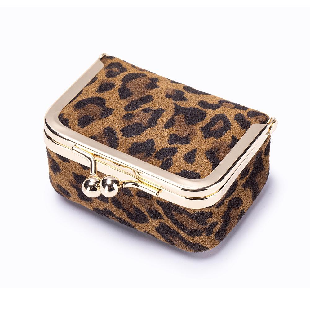 New Leopard Print Mini Coin Purse Kiss Lock Jewelry Box Storage Bag Genuine Leather Small Wallets for Women