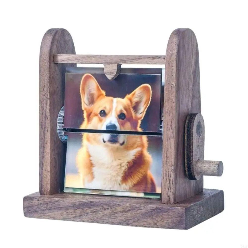 Hand Crank Rotation Photo Frame Wood Material Creative Design Hand Crank Photo Album Rotation Frame Desk Photo Book