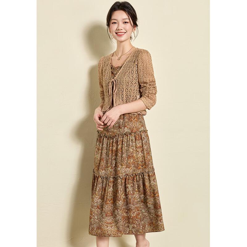 French Style Hollow-out Floral Layered Two-piece Dress Set
