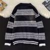 Autumn and winter hiphop retro splicing striped sweater men's American street ins lazy wind loose pullover knitted sweater