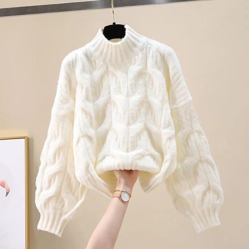 Maglione Corto a Maglia Larga da Donna con Mezzo Collo Alto Autunno Inverno Nuovo Stile Dimagrante Strato di Base Top Alla Moda