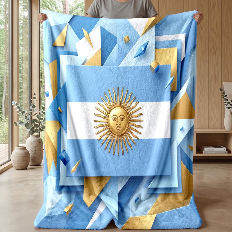 Argentina Football Printed Flannel Blanket Skin Friendly Warm Decorative Throw for Indoor Couch Bed Daily Use