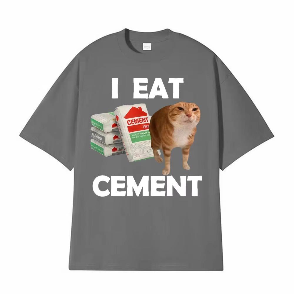 I Eat Cement Cursed Cat T Shirt Funny Meme Graphic Tee Shirt Men Women Fashion Casual Humor Vintage Oversize T-shirts Streetwear