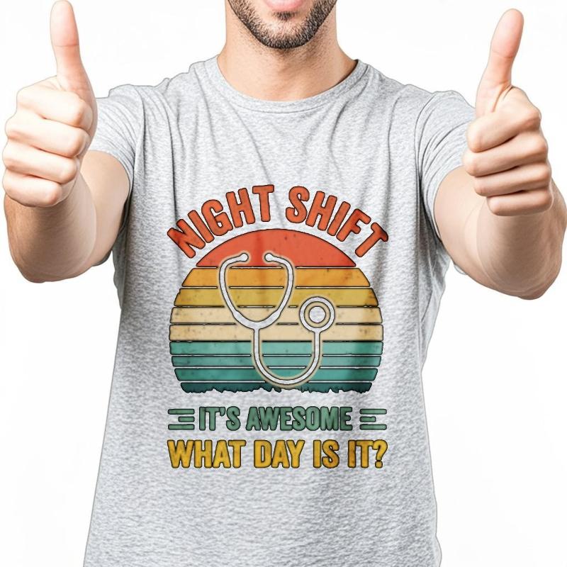 Solid Color Unisex Oneck Tshirt Cotton Night Shift Stethoscope Sunset Design Awesome What Day Is It Everyday Boys Teeshirt