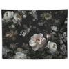 1 Piece Vintage Black Floral Tapestry - Country Roses and Peonies Watercolor Design, Bohemian Living Room Wall Art