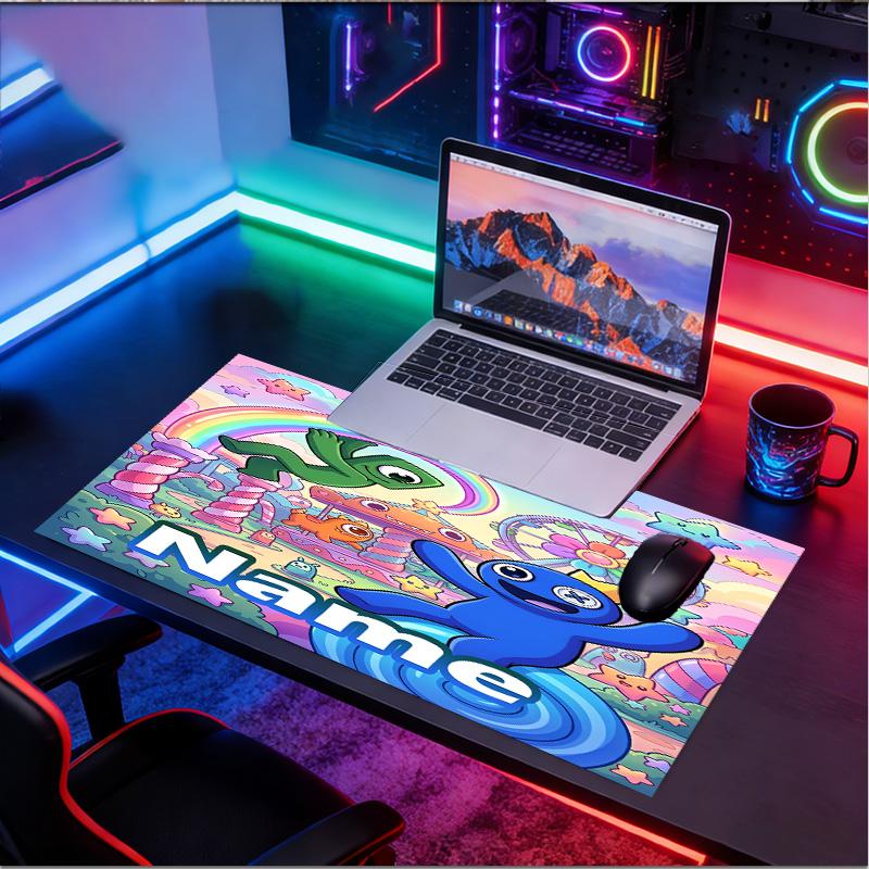 Custom Name Personalized Game Rainbow Friends Pattern Mousepad, Laptop PC Desk Mat, Decorative Desk Mat for Home Keyboard Pad Gift