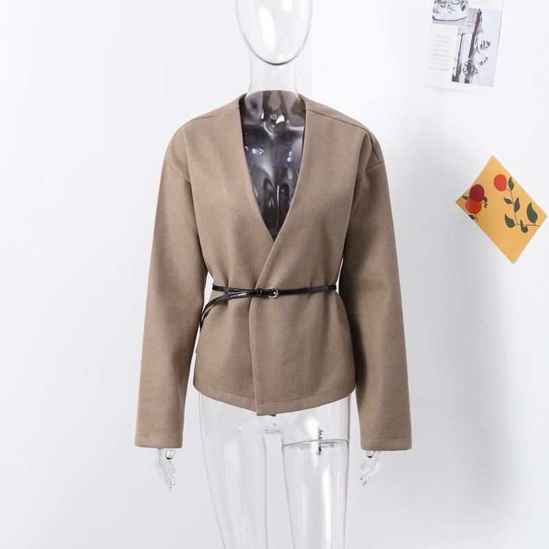 Spring Autumn Fashion V Neck Full Sleeves Women Coat Elegant Solid Color Casual Loose Jacket Woman Commuter Outerwear