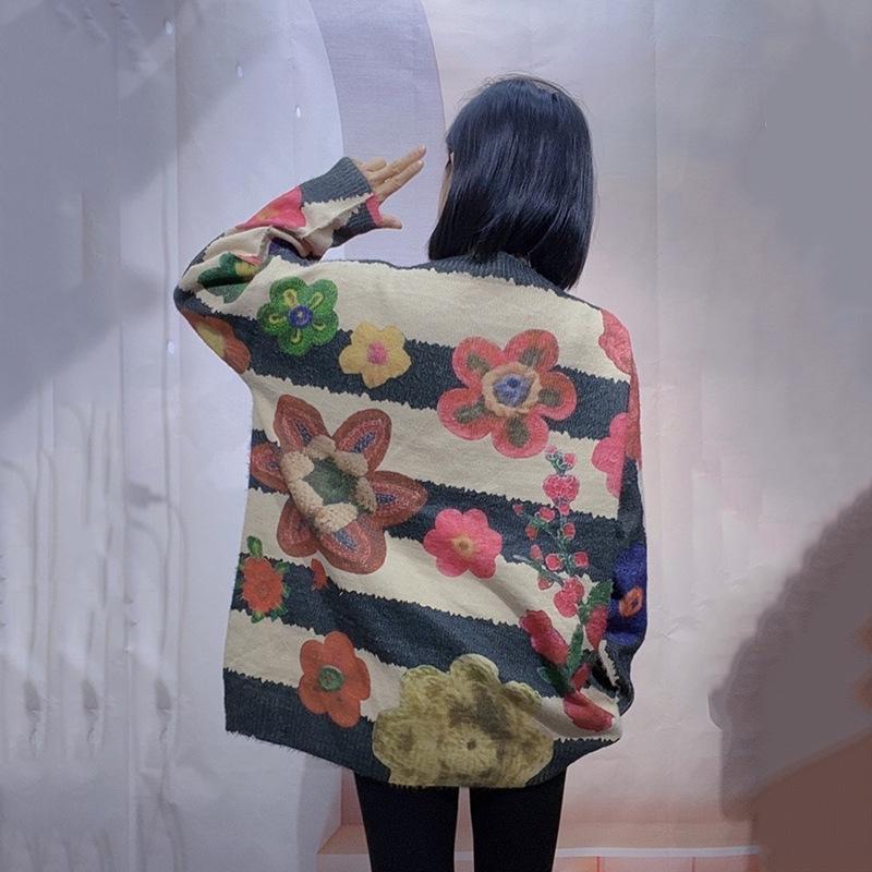 2024 A/W Women's Plus Size Loose Mink Cashmere Sweater, Personality Print, Round Neck, Middle-Aged Style
