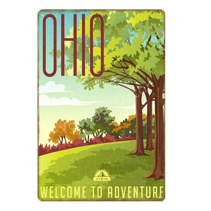 Vintage American Cities Travel Metal Signs  New York Alaska Ohio Washington  Wall Decor Poster  Retro Home Decor Sticker Paintin