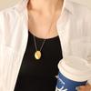 European & American Retro Geometric Oval Pendant Necklace - Gold Plated Titanium Steel Jewelry