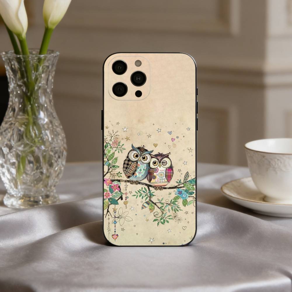 Cute Owl Art Phone Case For iPhone 17pro, 16,15,14,13,12,11 X XR Plus,Others Soft Black Cover