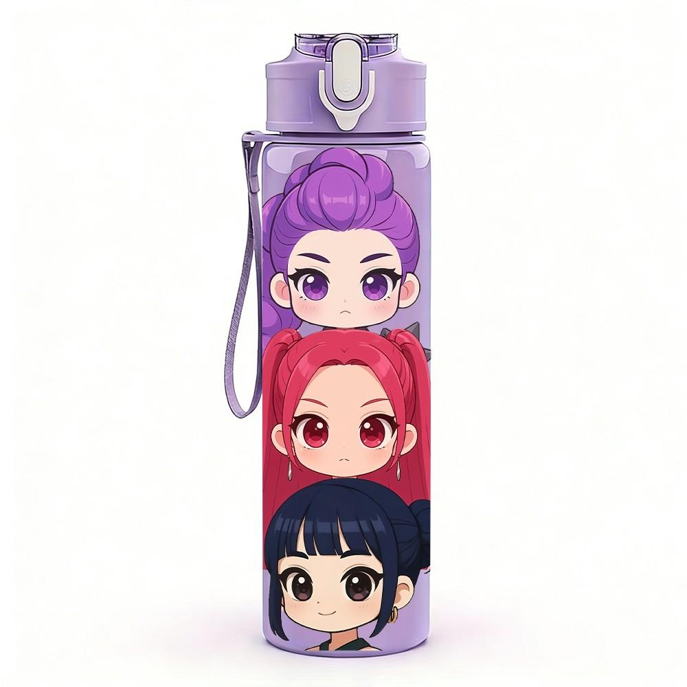 1PC Long Hair Girl Character Pattern 750ml Color Plastic Sports Water Bottle Leakproof Flip Straw Lid Suitable for Sports Office Home Use