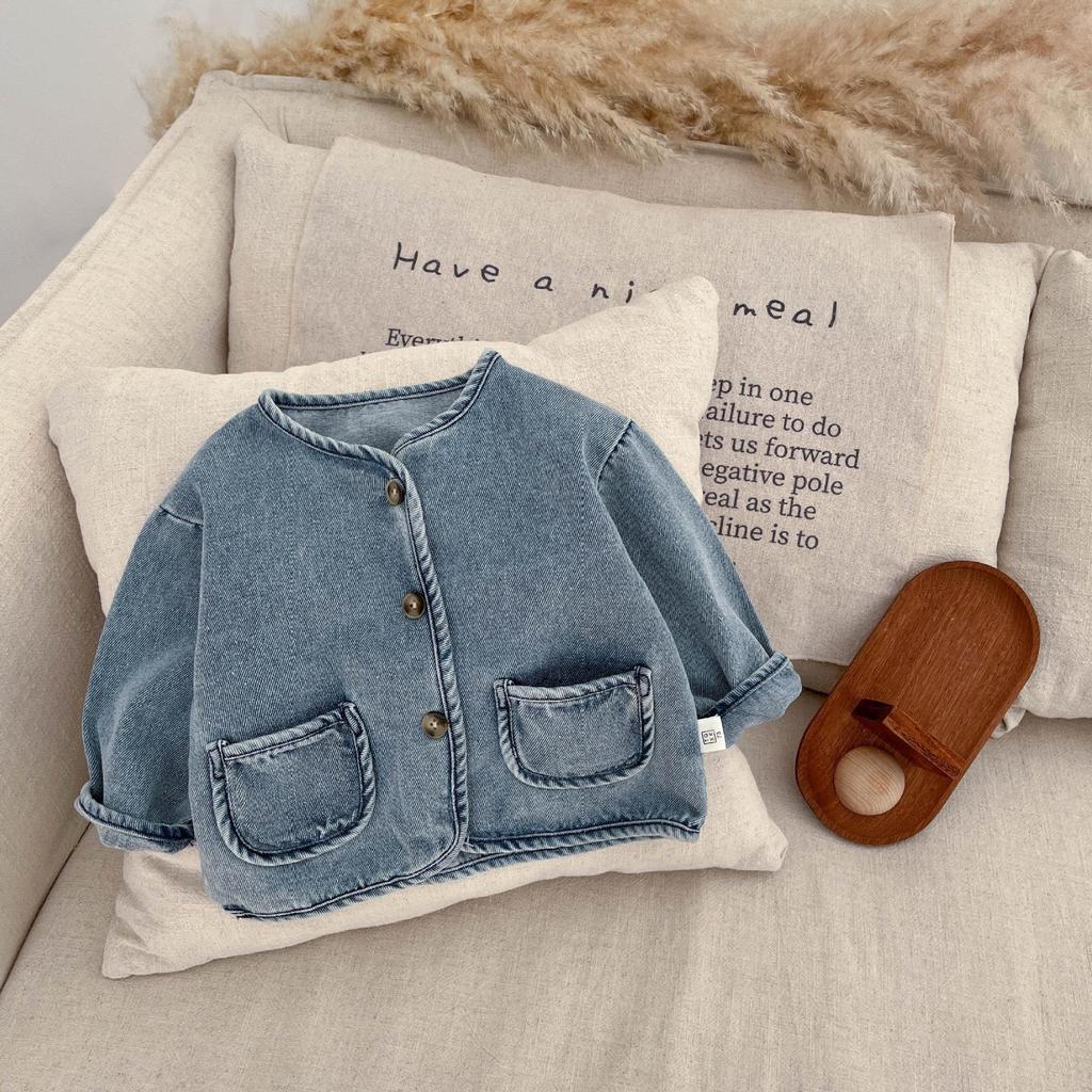 Boy's Fashionable Denim Jacket & Versatile Cuffed Pants Set