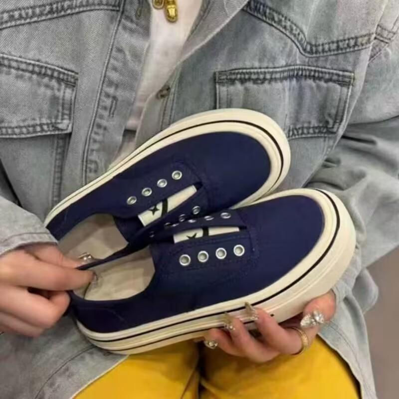 One-pedal Round Head Thick-soled Versatile Casual Board Shoes Versatile Breathable Thick-soled Canvas Shoes Spring and Autumn 2025 New Models