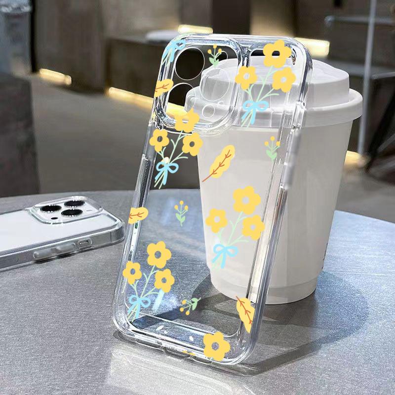 Silicone Flower Phone Case For Iphone 17 Air 16 16e 15plus 14 13 12 11 Pro Max Transparent Shockproof Soft Pattern Printed Cover