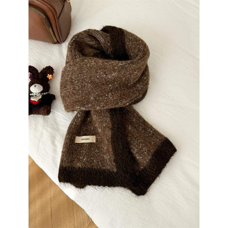 

Цветовой блок Шарф для женщин на осень и зиму Новый высококачественный теплый корейский стиль Универсальный вязаный набор шапка-шарф 173*23cm
