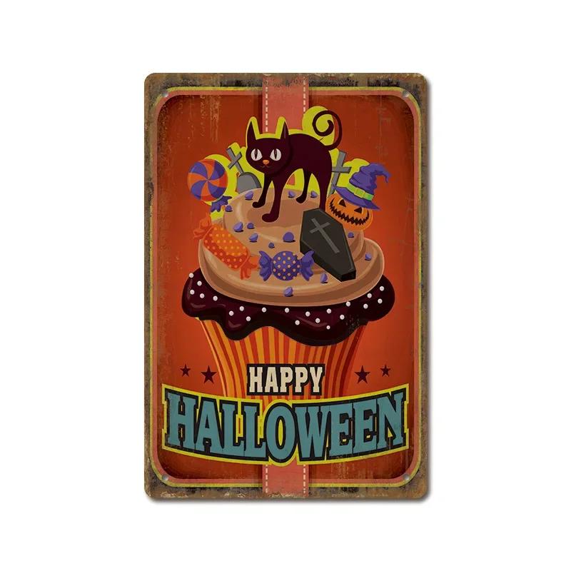 Halloween Festival Decor Plaques Kitchen Home Garage Wall Tin Sign Vintage Art Metal Signs Trick Or Treat Pumpkin Plate Poste