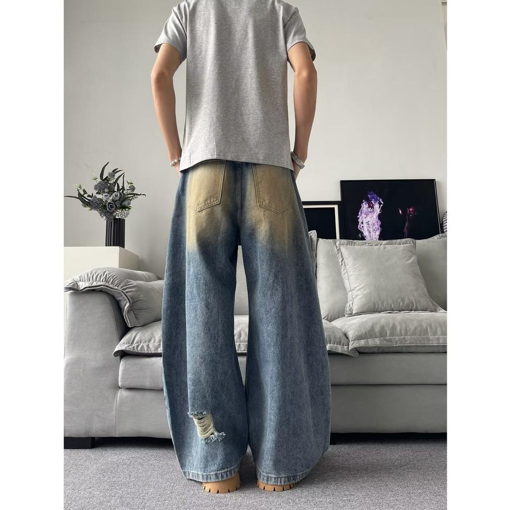 Zerrissene Jeans Herren Neue Sommer High Street Hip Hop Amerikanischer Retro Hip Hop Gewaschen Locker Weiter Bein Lange Hose