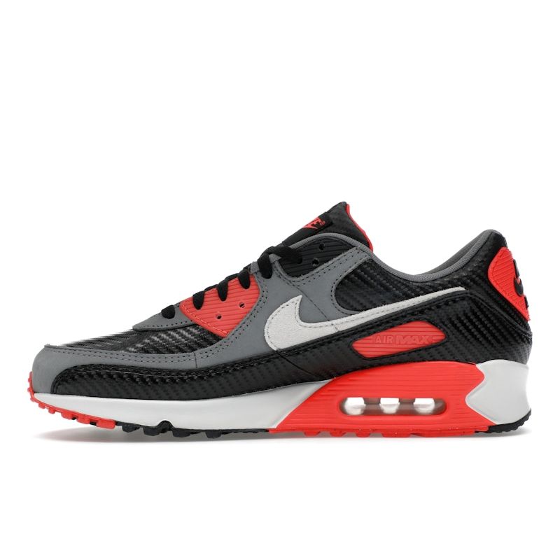 Nike Air Max 90 Premium Carbon Fiber Infrared Men Sneakers Black Cool-Grey Bright-Crimson HM9432-001