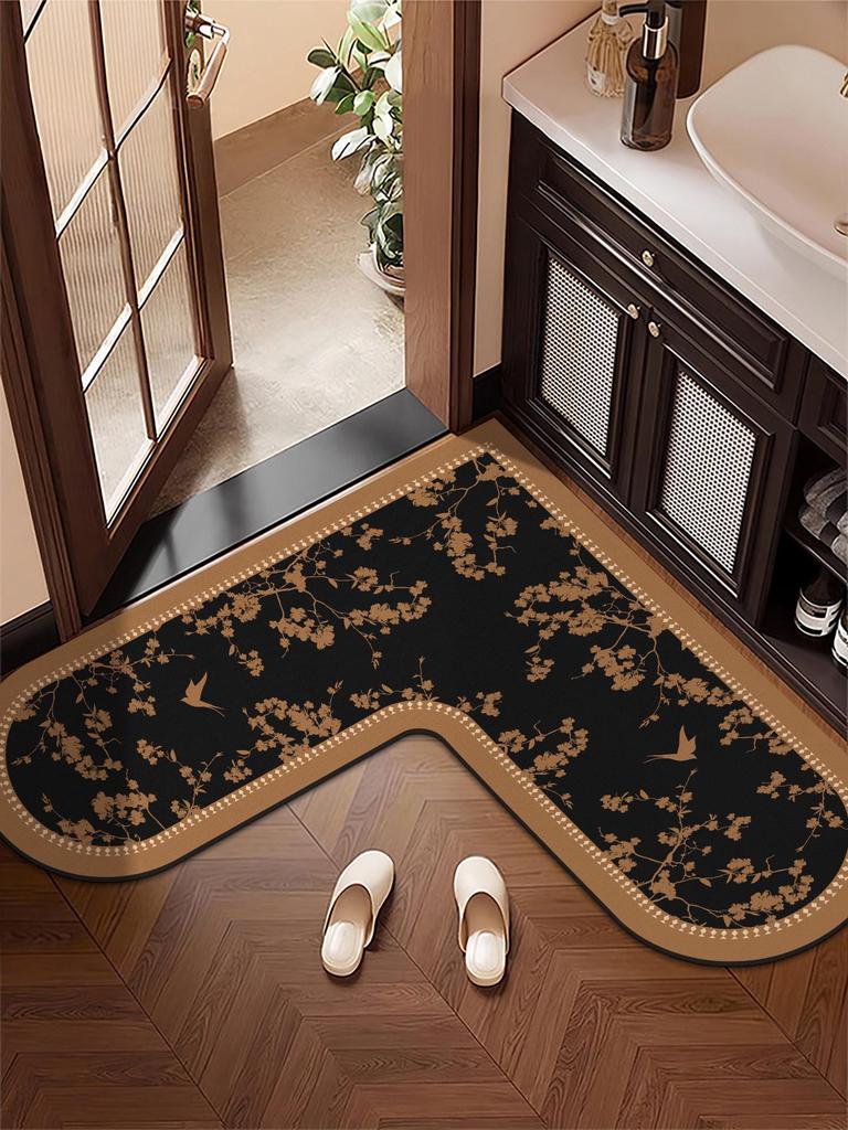 Pre-owned L-Shaped Non-Slip Bathroom Mat - Stain-Resistant, Water-Absorbent, Diatomaceous Earth Foot Wiping Door Mat