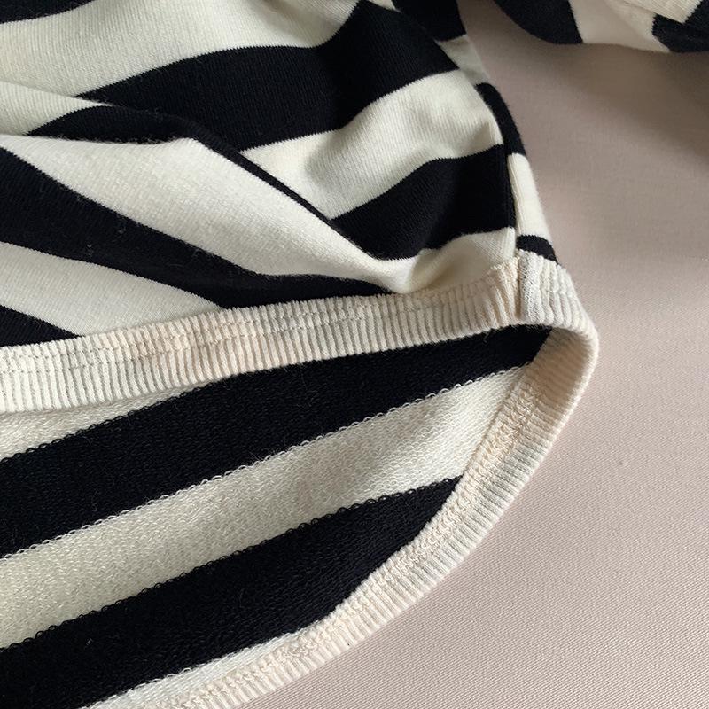 Korean Style Girls' Striped Long-Sleeve T-Shirt - Trendy Toddler Casual Top for Spring & Autumn 2025
