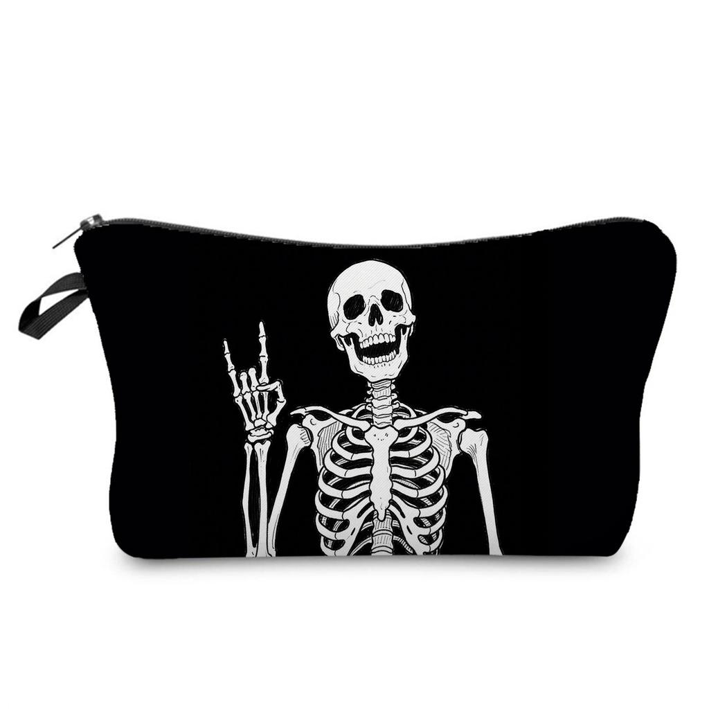 Skull Print Cosmetic Bag, Nail Polish Storage Bag, Daily Travel Clutch Bag, Toilet Bag.