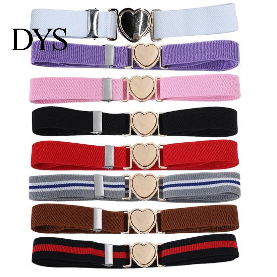 Women Waistband Unisex Belt Contrast Color Banded Metallic Heart Buckle Lightweight Girls Adjustable Elastic Band Girl Waist Strap for Parties