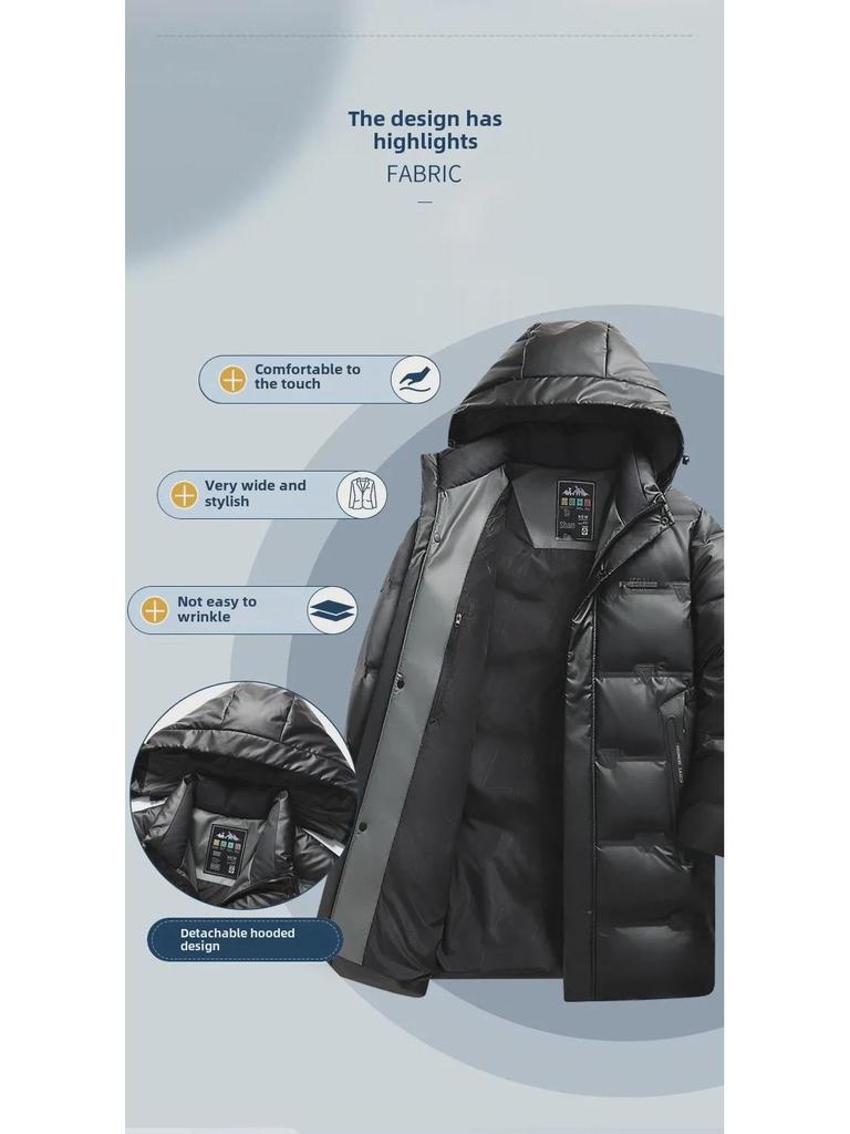 2024 Men's Winter White Duck Down Hooded Jacket - Thickened, Mid-Length, Casual Business Wear