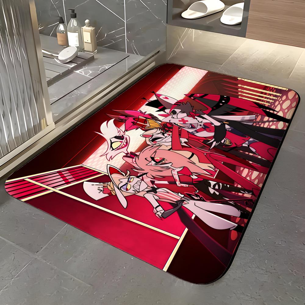 show H-Hazbin Hotel Floor Mat Soft Flannel Entrance Door Mat Non Slip Absorbent Bathroom Bedroom Floor Rug