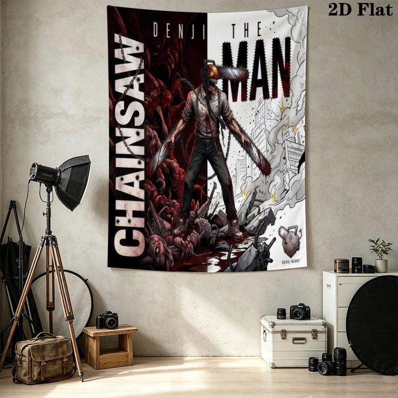 Chainsaw Man Wall Tapestry Aesthetic Wall Hanging Printed Fabric Blanket Decorative Tapestries For Bedroom Living Room Home Decor