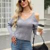 Women's Fall Sexy Halter Strapless Knit Sweater Solid Color Long-sleeved Twist Sweater Women Comfortable Versatile Fashion