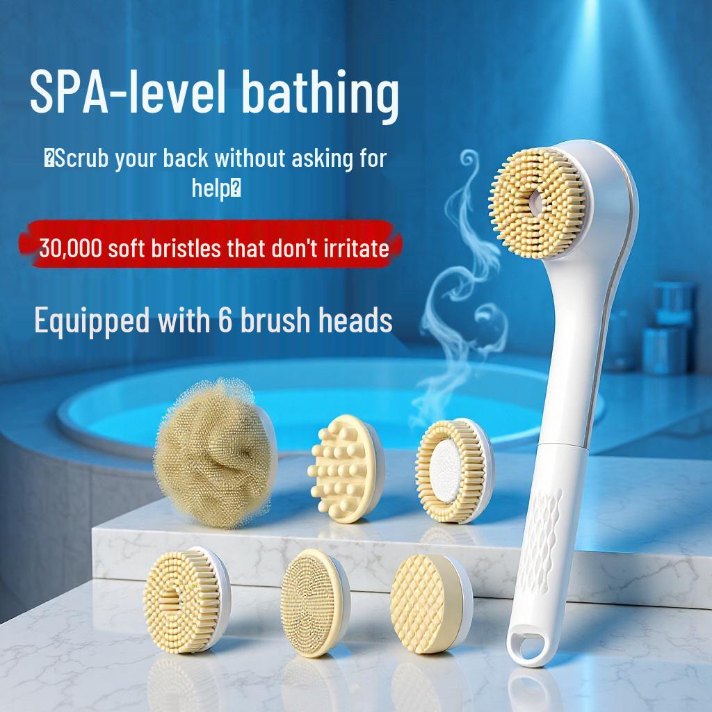 Electric Bath Brush Exfoliator: Long Handle Back Scrubber for Lazy Persons White A7 Bath Brush