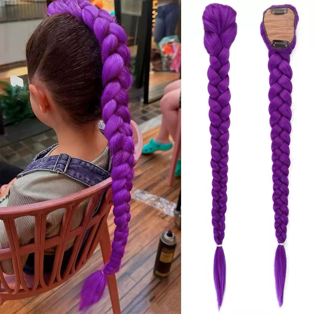 Anime Karakter Cosplay Paars Pruik voor Kinderen Meisjes Anime Kostuum Kapsel 26inch Lange Paardenstaart Pruik met Clips black