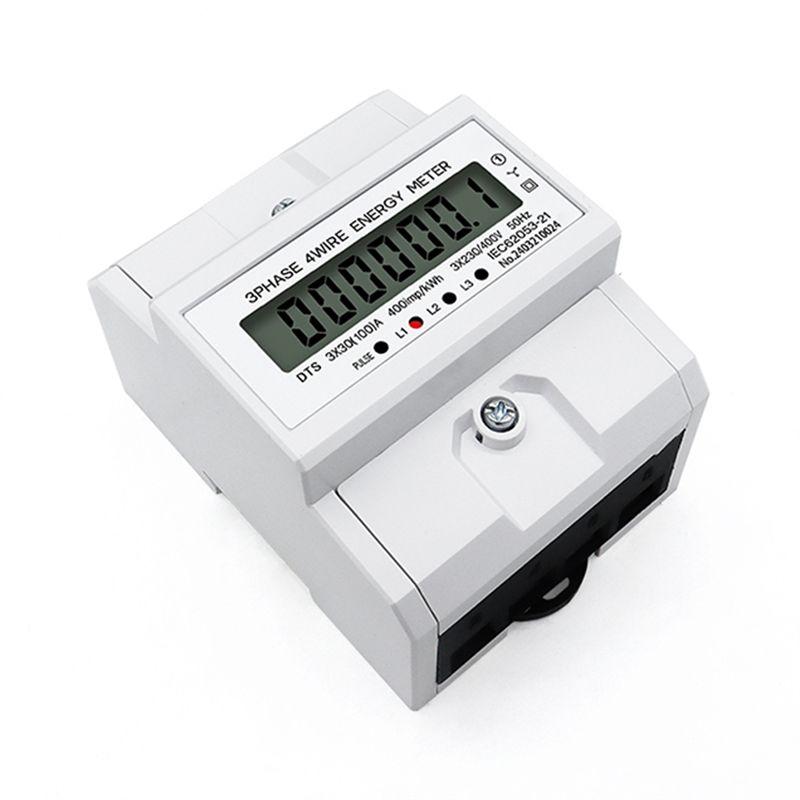 AEE4-LCD AC Din Rail 230V 3 Phase 4 Wire Energy Meter Power Consumption Monitor Kwh Meter Wattmeter 3X30(100A) 50/60HZ