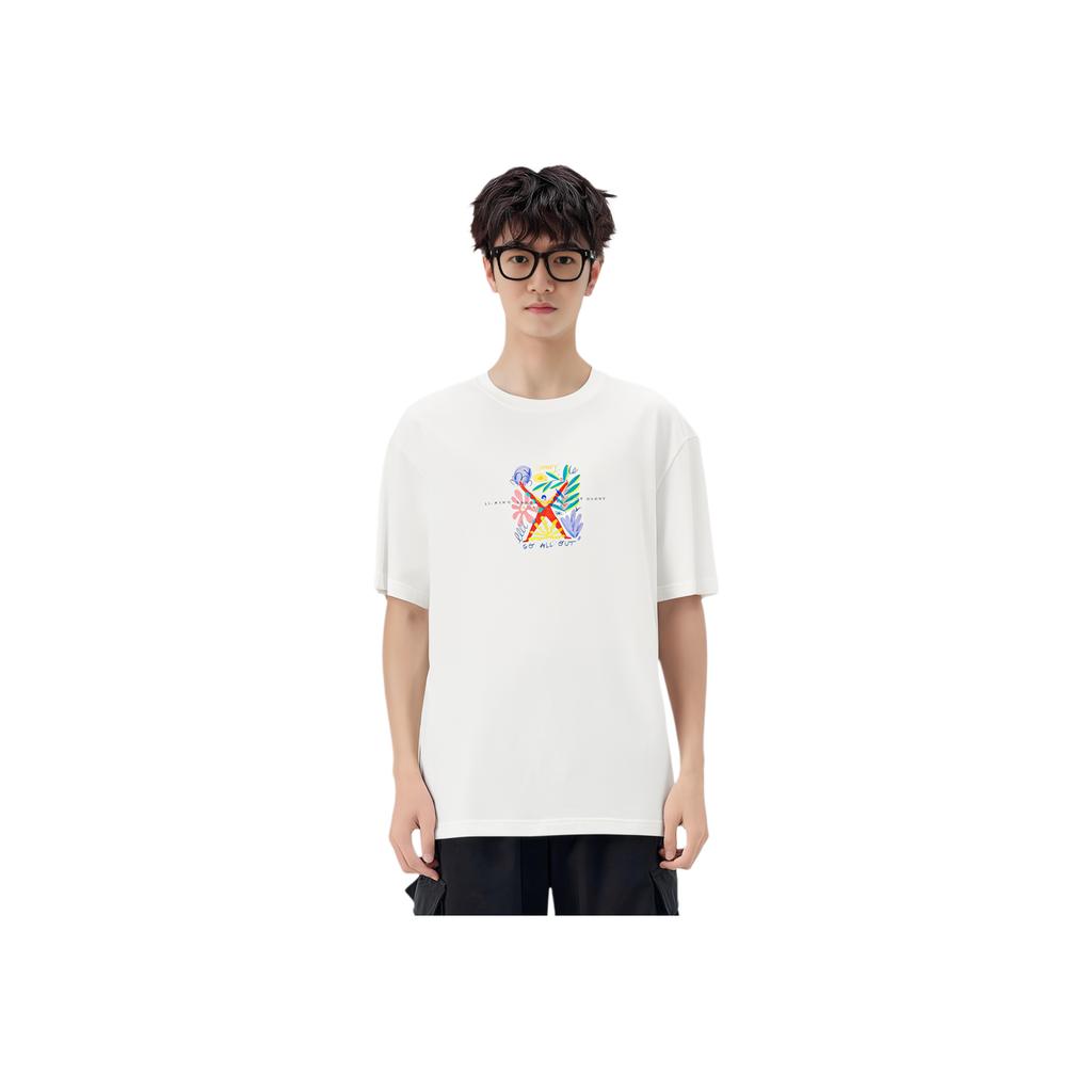 Lining Sports Trend Series Letter Print Round Neck Loose Short Sleeve T-Shirt Men Tops AHST459-2