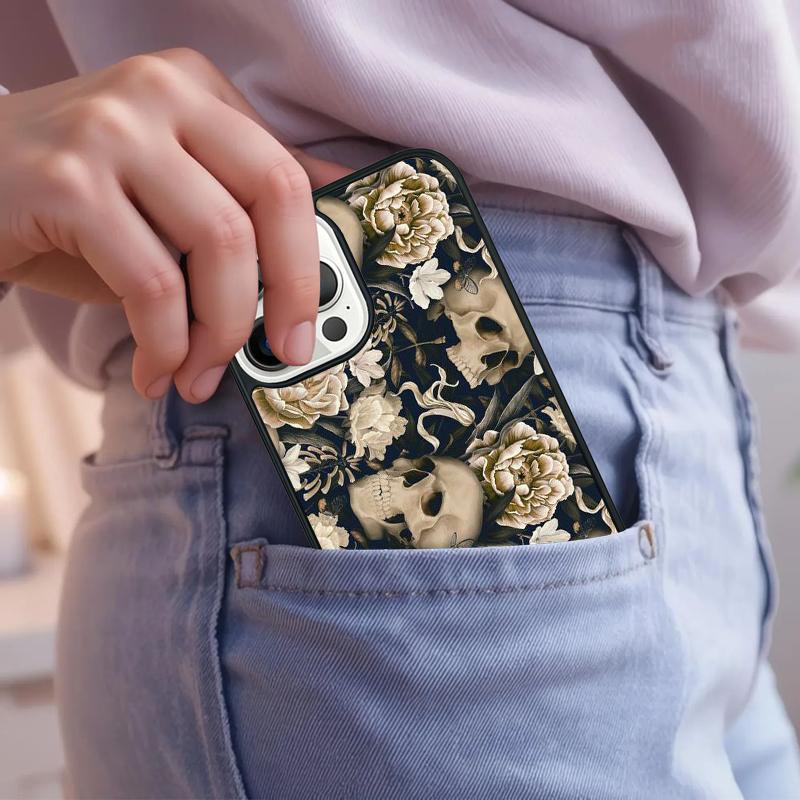 Skull And Roses Abstract Art Phone Case For iPhone 17 Air 15 16e 14 13 Pro Max Coque 12 11 Pro Max PLUS Cover
