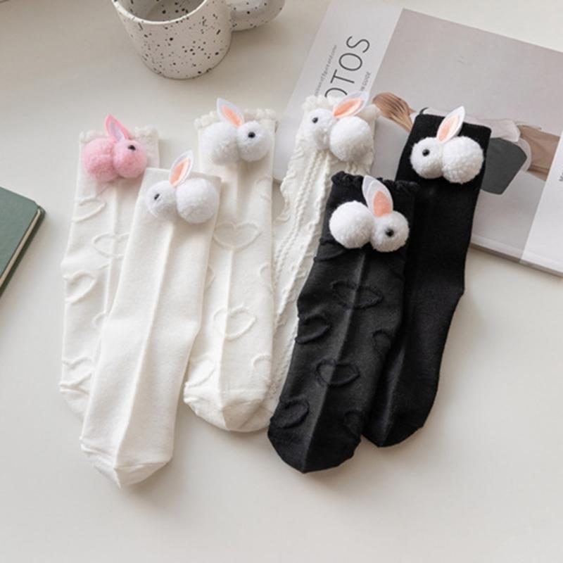 Women Calf Socks Ruffle Crew Socks Cotton Bootie Socks Lolitas Loose Socks Cute Rabbit Ankle Socks JK Middle Tube Socks