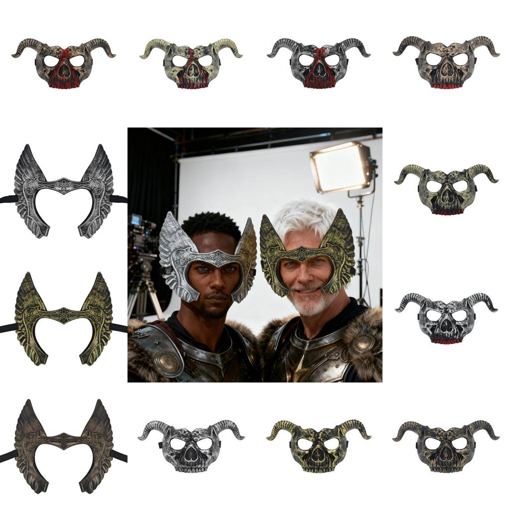 Viking-Stil Kunststoffmaske mit Hörnern für Halloween, Cosplay und Fantasy-Kostüme