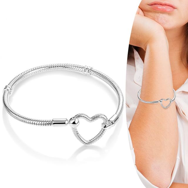 

Новый браслет из стерлингового серебра 925 пробы с застежкой в виде сердца и любви, браслет-цепочка в виде змеи для женщин, оригинальный браслет-шарм, сделай сам, подарок 20cm
