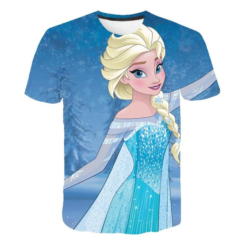 2026 New Summer Disney Frozen 3d Print T-Shirt Anna Elsa Printing Girls Tops Frozen Snow Queen Anna Elsa Cartoon Print Shirts
