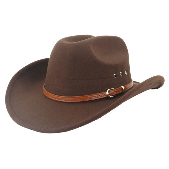 Ethnic Style Wide Brim Hemming Faux Leather Belt Decor Jazz Hat Western Cowboy Cowgirl Fedora Hat Fashion Accessories