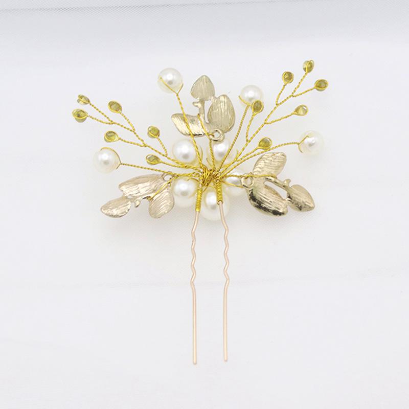 Korean Bridal Headgear Disc Hair Blond Leaf Hairpin Travel Photo Styling Hairpin Pearl Pin Hair Accessories