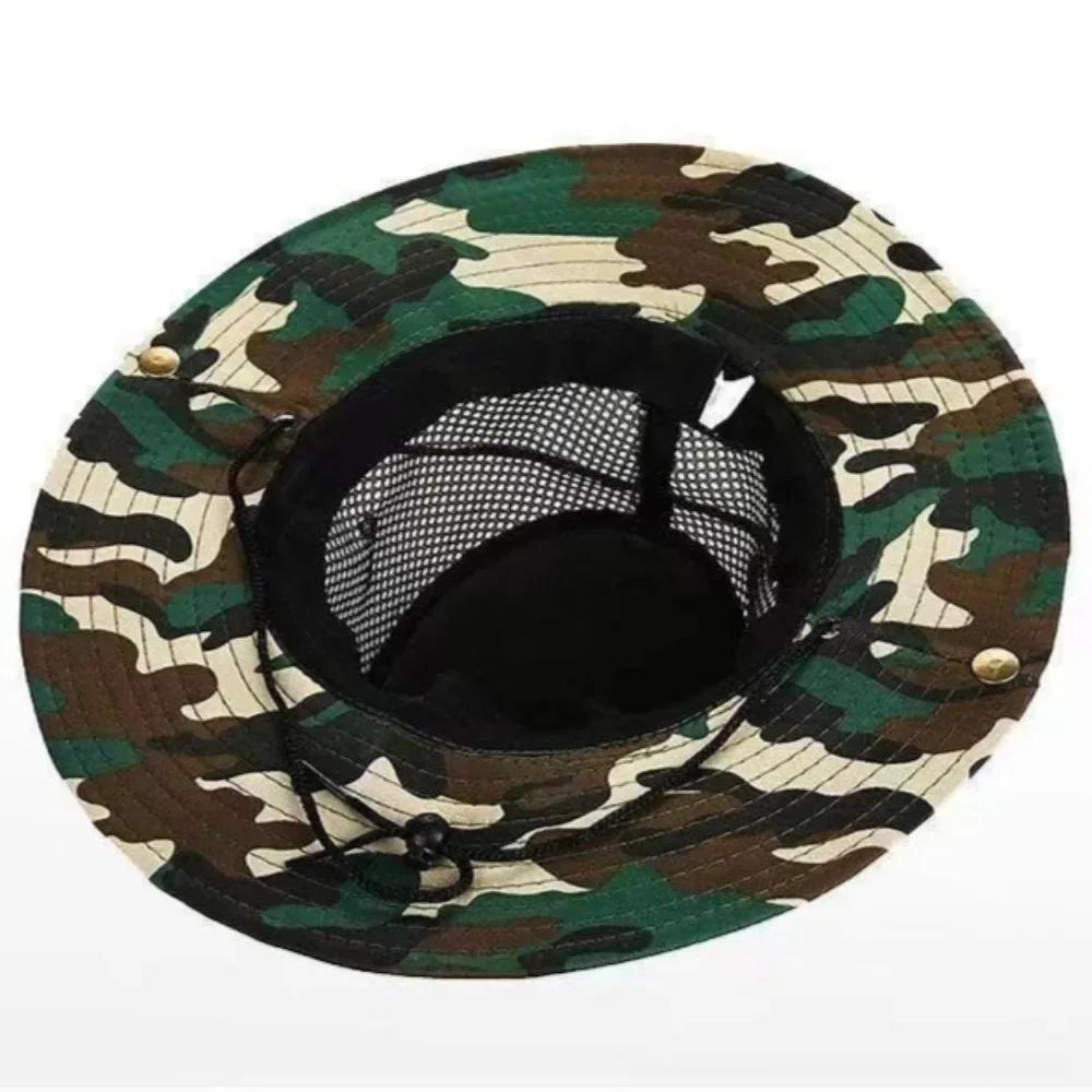Camouflage Mesh Bucket Hats Wide Brim Beach Hat UV Protection Breathable Hunting Fishing Climbing Hiking Hat Outdoor Men Sun Hat