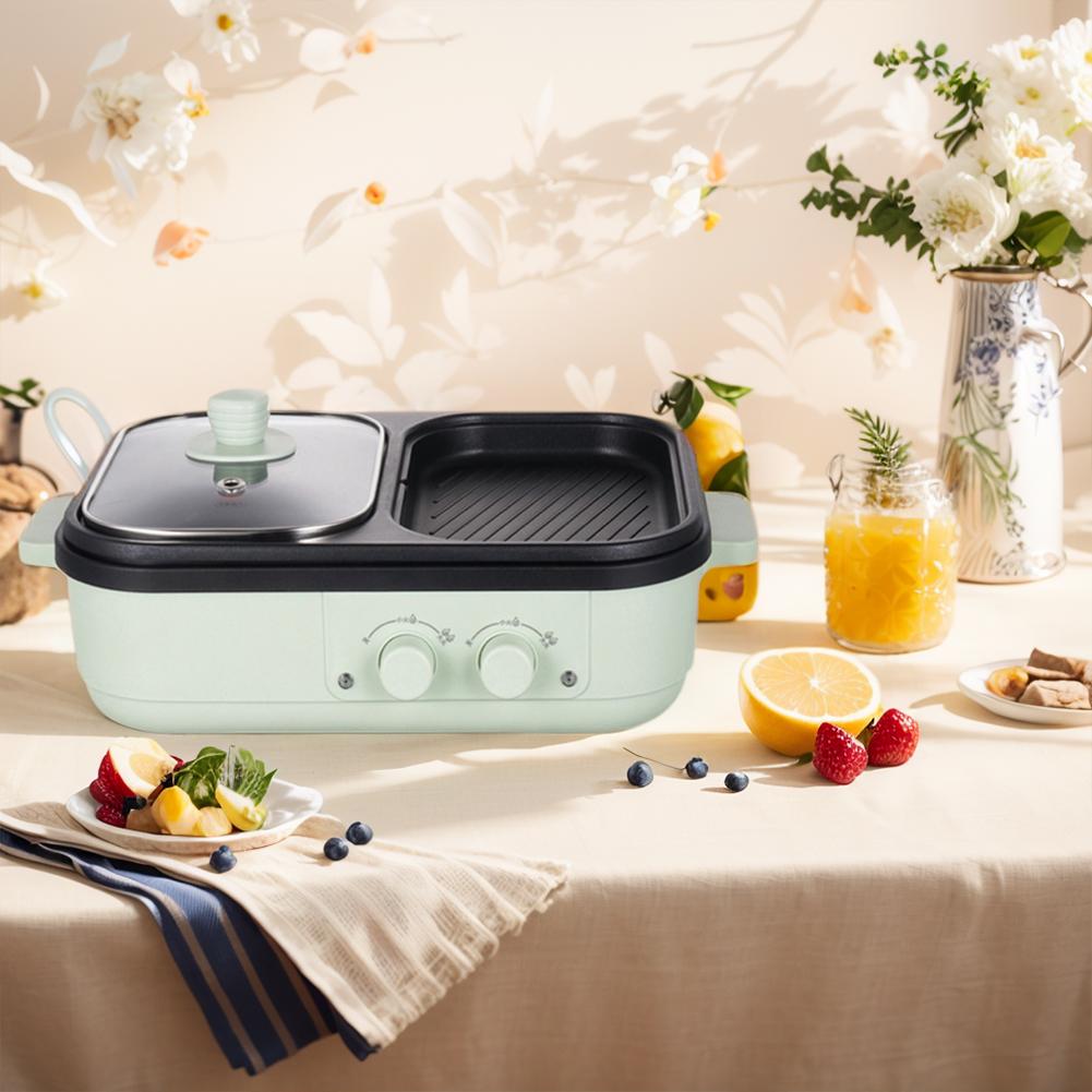 2 in 1 Electric Bakeware Barbecue Machine Non-Stick Frying Pan Dual Temperature Control Multi Cooker for Steaks Ramen & Noodles